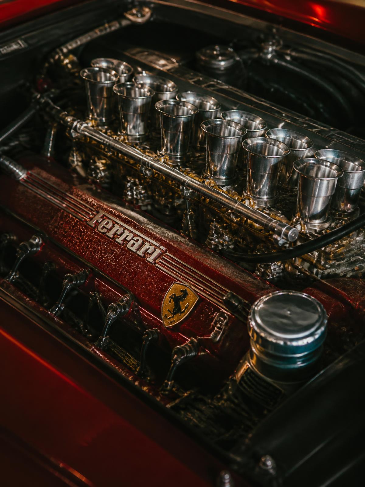 Colombo V12 engine bay with polished intake trumpets