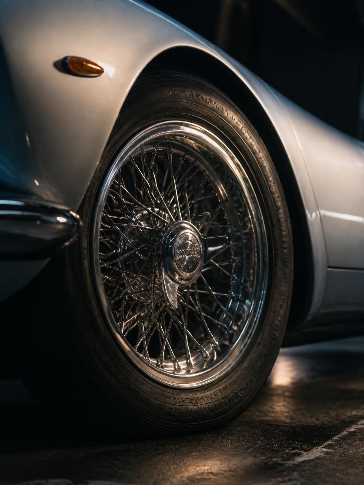 Polished Borrani wire wheel detail